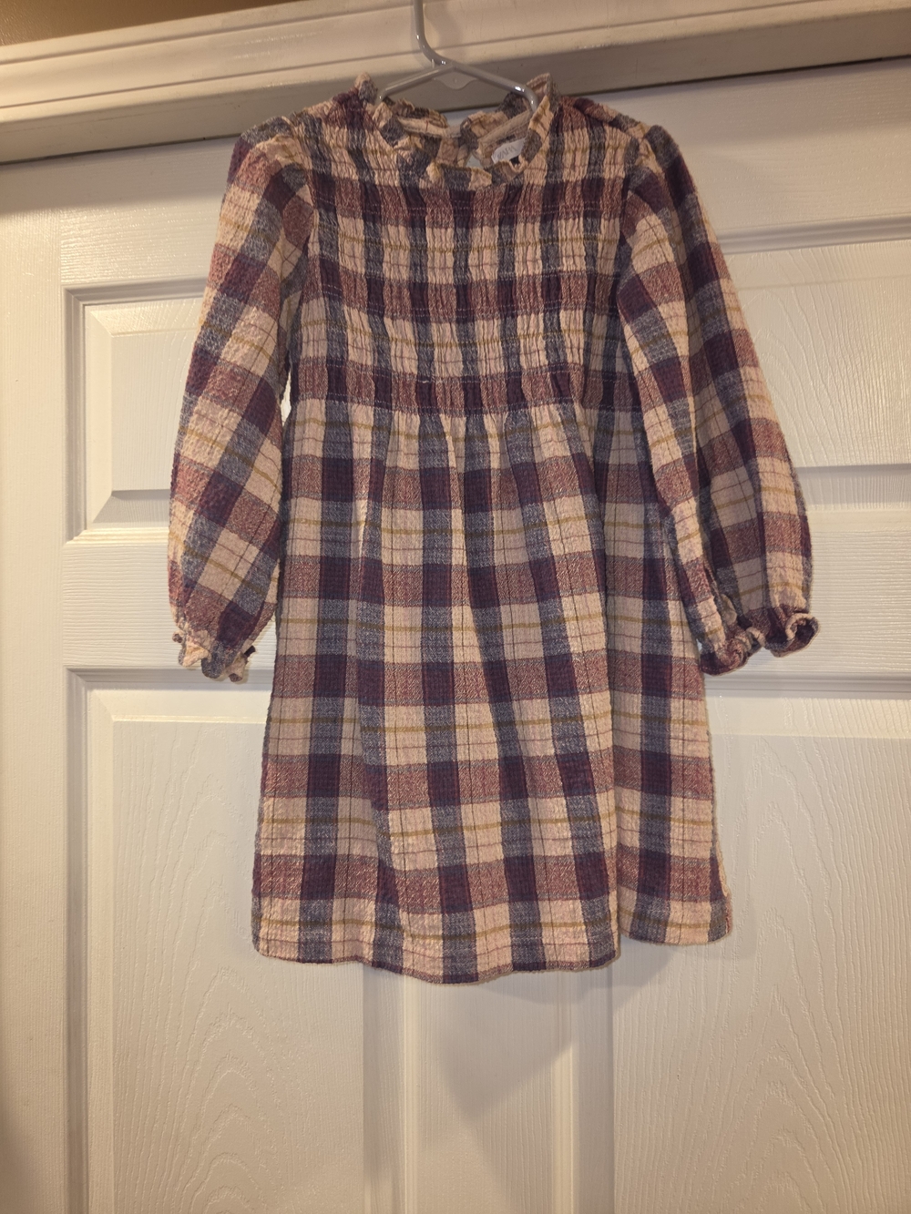 Zara Plaid Smocked Dress in Pink, Purple & Cream